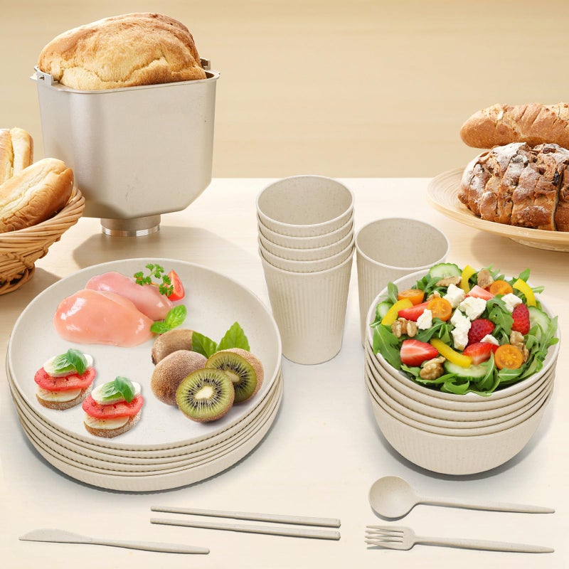 DAPIPIK Wheat Straw Dinnerware Sets -DAPIPIK 42 Piece Unbreakable Dinnerware Sets for 6  Kitchen Plates and Bowls Set  Lightweight Camping Plates Cups and Bowls Set.Dishwasher Microwave Safe Dinnerware - Image 5